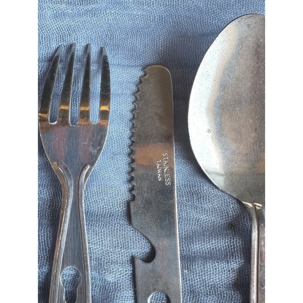 Vintage Stainless Taiwan Camping Hobo Utensil Set Interlocking Fork Spoon Knife